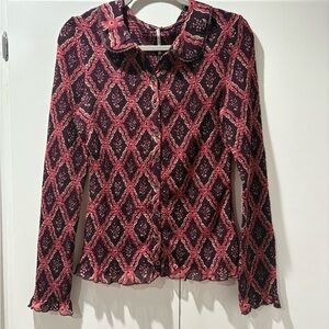 Free People Geometric Pink and Black Button-Down Shirt L